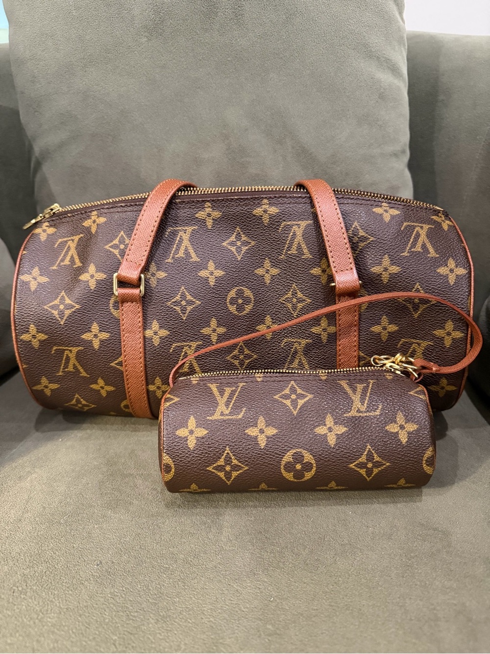 Louis Vuitton Monogram Papillon 30 Brown Handbag Preloved w/Pouch Tan